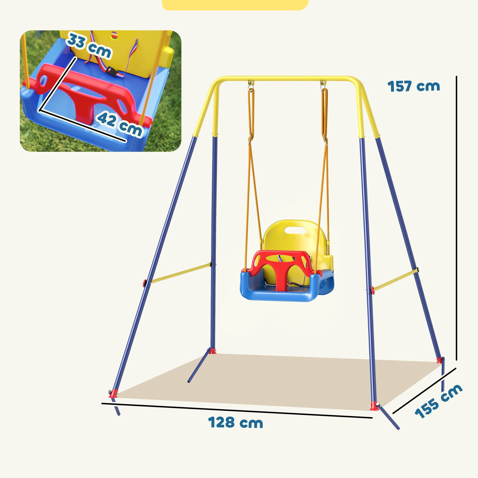 Portique Balançoire Enfants 3-en-1, Balançoire Pliable avec Siège Réglable, Intérieur et Extérieur, Multicolore - Image 5