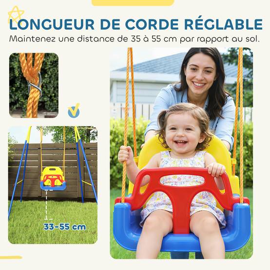 Portique Balançoire Enfants 3-en-1, Balançoire Pliable avec Siège Réglable, Intérieur et Extérieur, Multicolore - Image 7