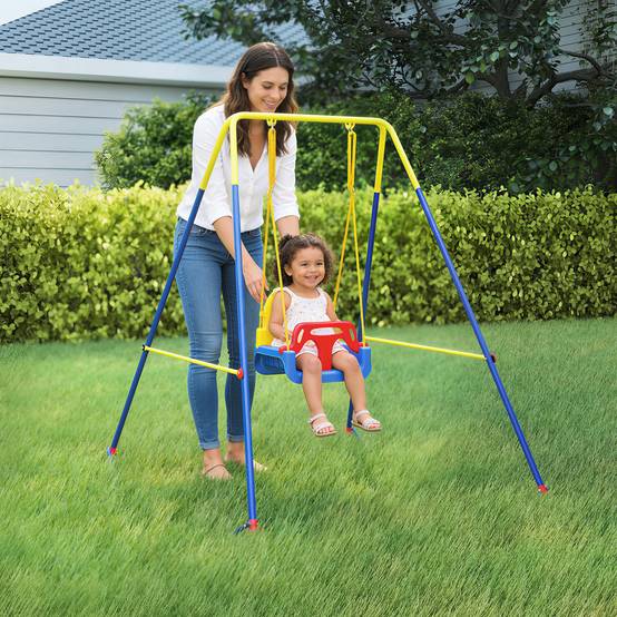 Portique Balançoire Enfants 3-en-1, Balançoire Pliable avec Siège Réglable, Intérieur et Extérieur, Multicolore - Image 4