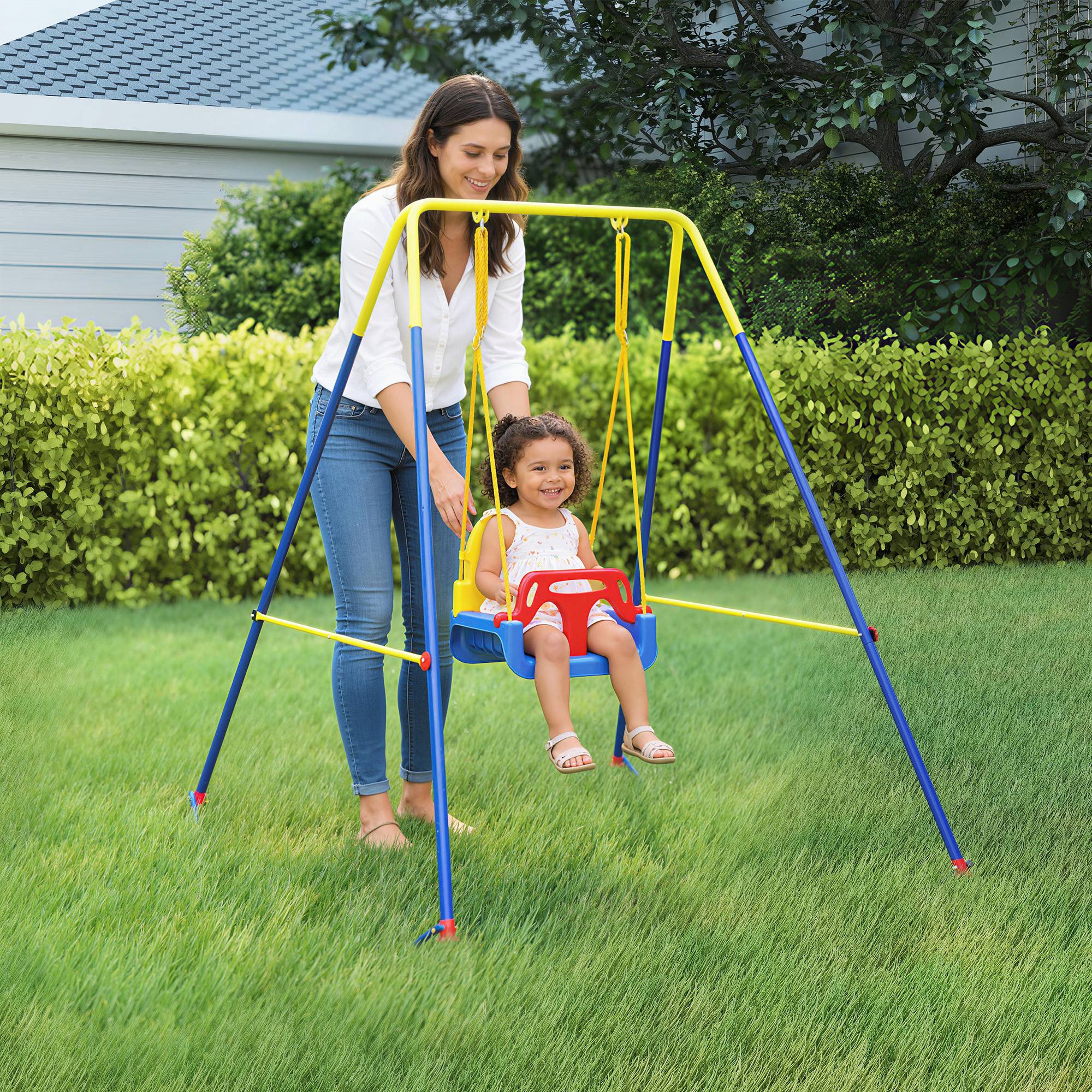 Portique Balançoire Enfants 3-en-1, Balançoire Pliable avec Siège Réglable, Intérieur et Extérieur, Multicolore - Image 4