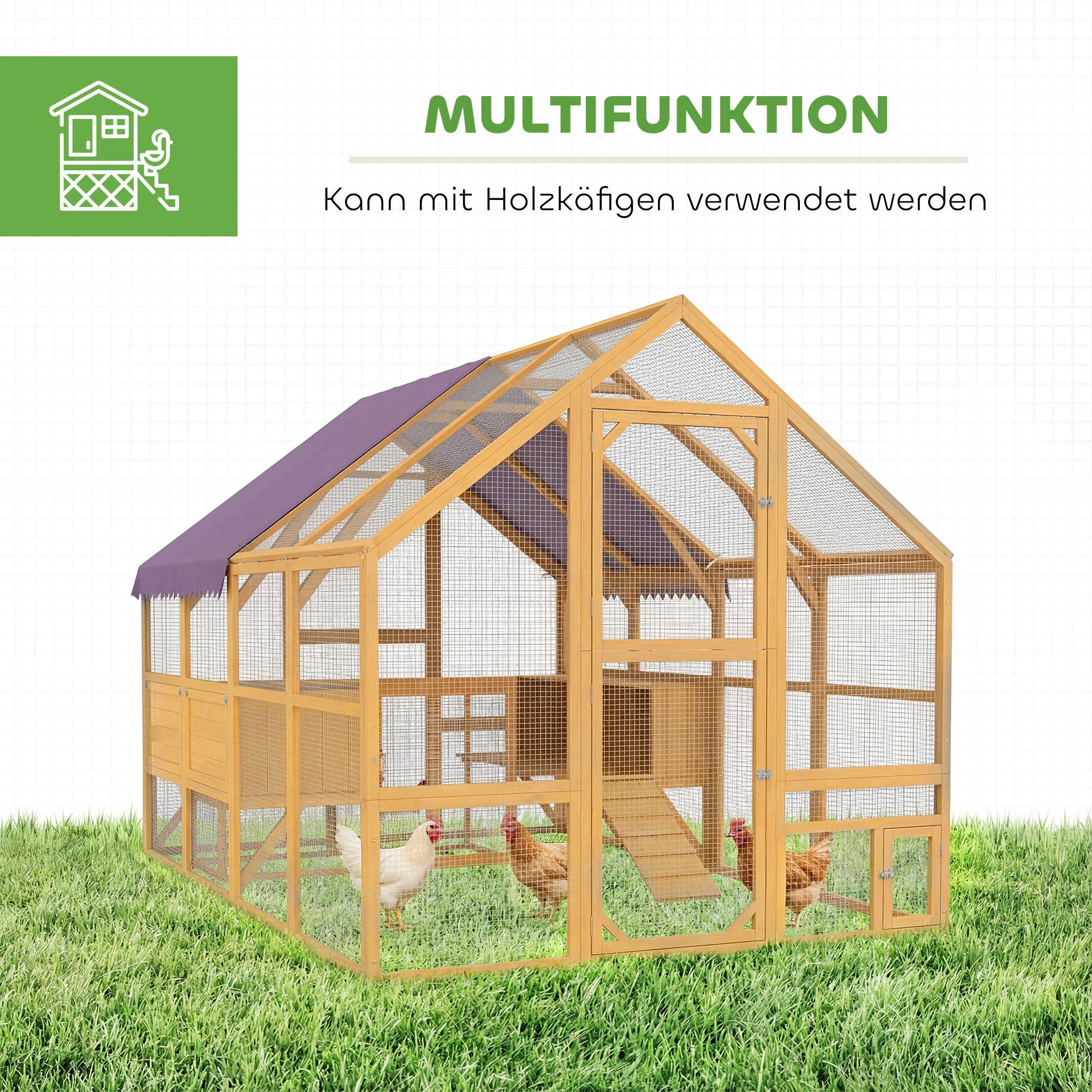 Poulailler en bois avec enclos, verrou de sécurité, porte, 4 pondoirs, pour 8 à 12 poules, dimensions approximatives : 2,8 x 1,8 x 1,9 m, jaune - Image 9
