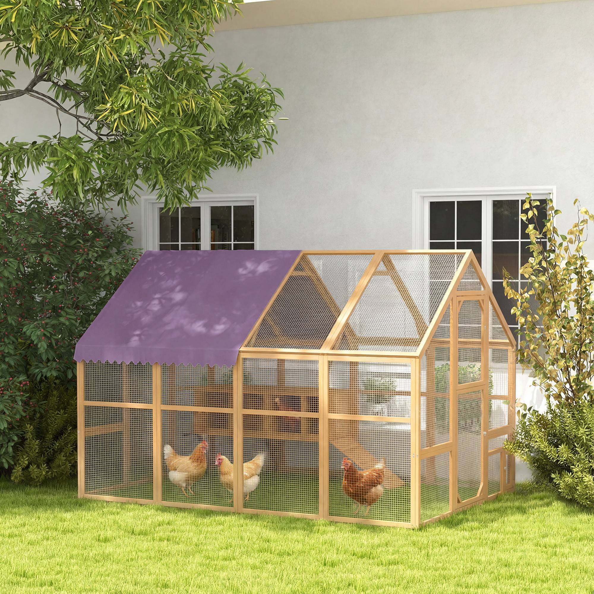 Poulailler en bois avec enclos, verrou de sécurité, porte, 4 pondoirs, pour 8 à 12 poules, dimensions approximatives : 2,8 x 1,8 x 1,9 m, jaune - Image 4