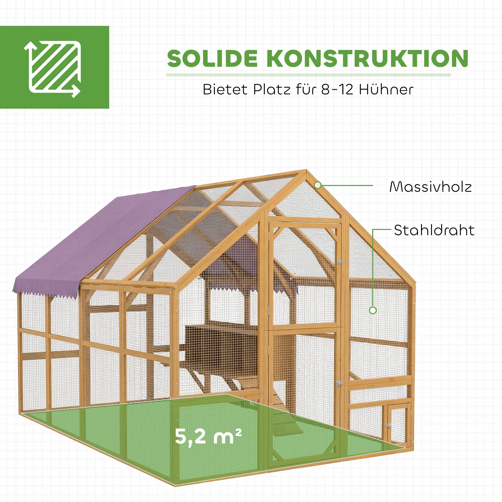 Poulailler en bois avec enclos, verrou de sécurité, porte, 4 pondoirs, pour 8 à 12 poules, dimensions approximatives : 2,8 x 1,8 x 1,9 m, jaune - Image 6