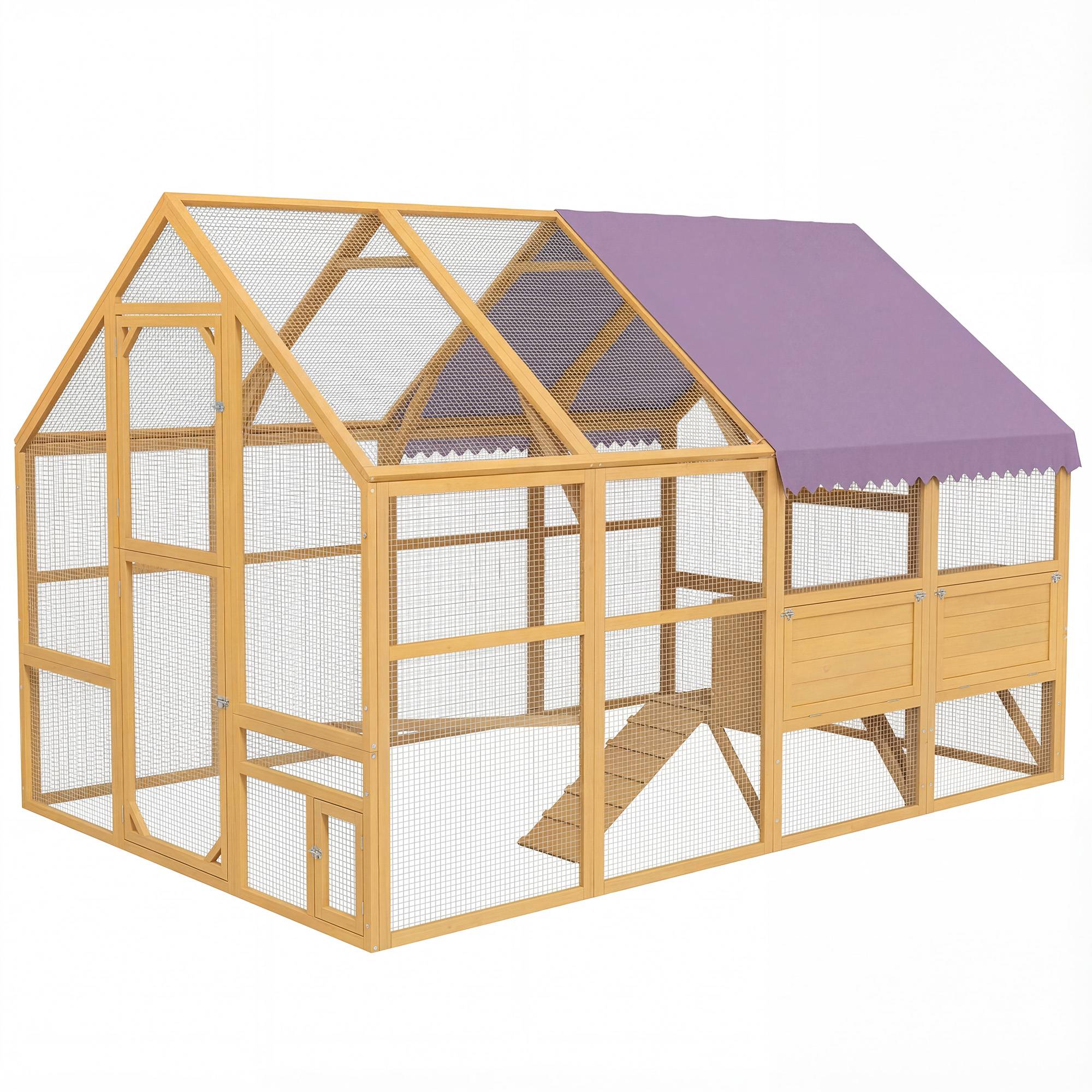 Poulailler en bois avec enclos, verrou de sécurité, porte, 4 pondoirs, pour 8 à 12 poules, dimensions approximatives : 2,8 x 1,8 x 1,9 m, jaune - Image 2