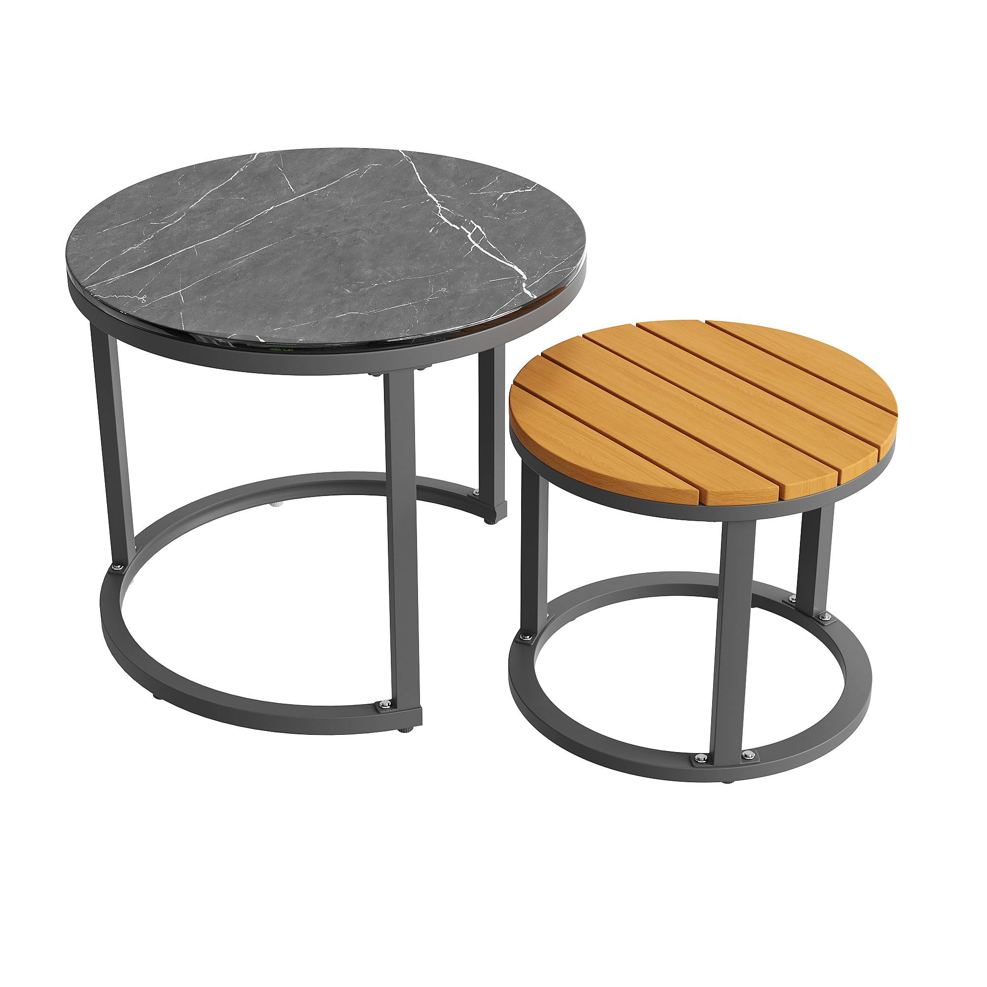 Salon de Jardin avec 2 Canapés 1 Fauteuil 1 Module d'angle et 2 Tables pour terrasse Olefin Gris - Image 8