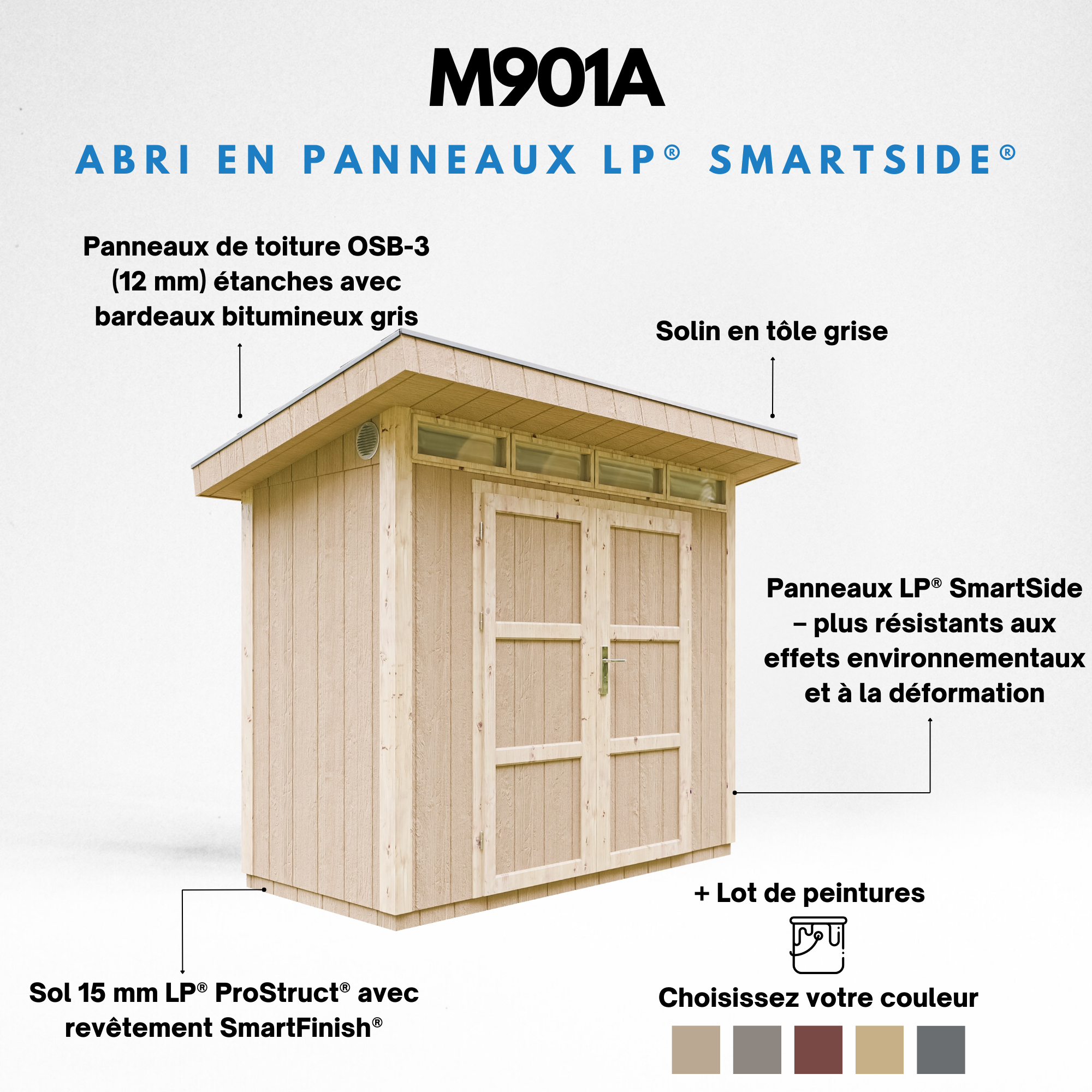 Timbela - Abri de Jardin Qualité Premium 3m² / L161xL294cm - Kit tout compris avec sol, tuiles bitumineuses, set de peinture - Timbela M901A-TERRA BROWN - Image 9