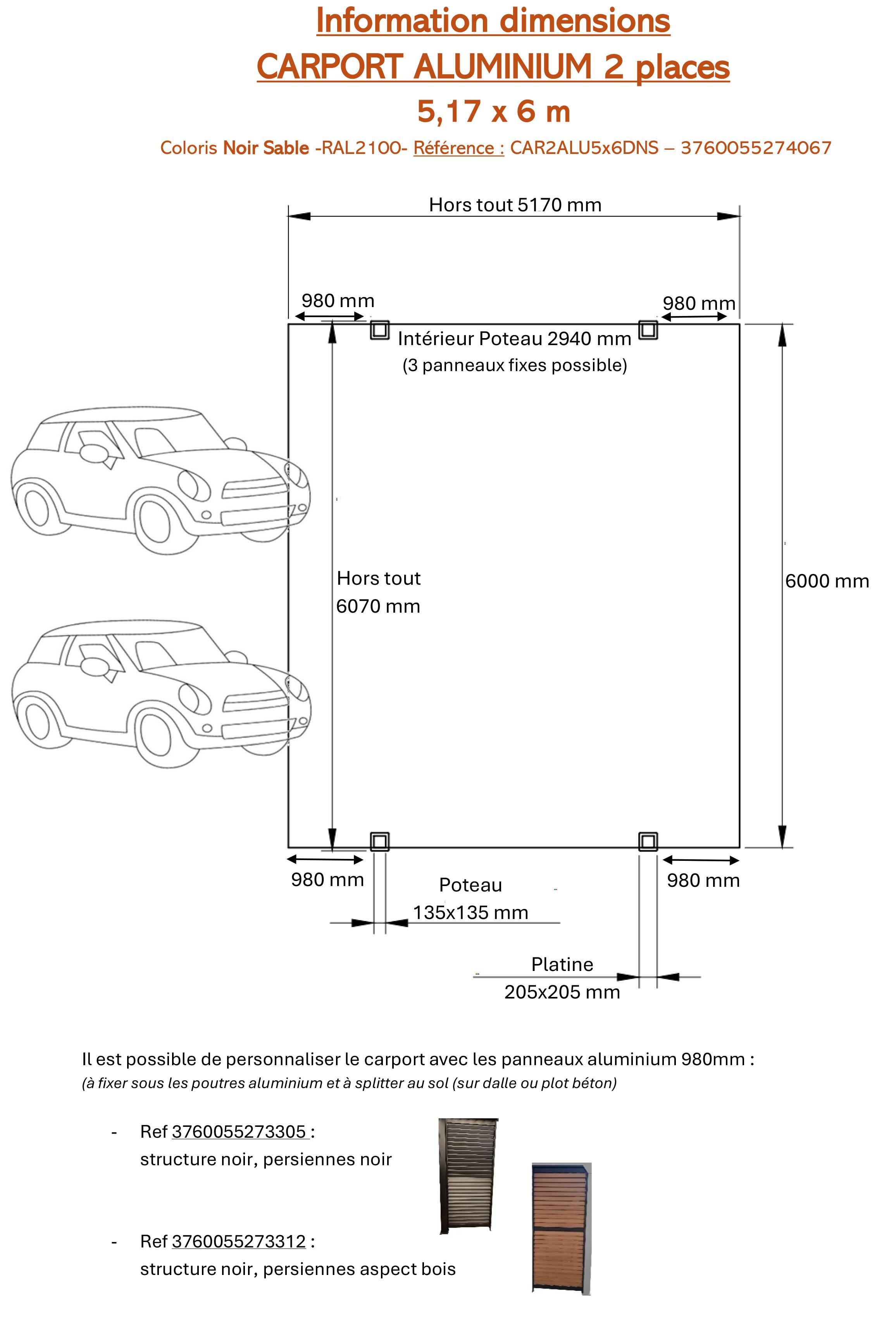 Green Outside - Carport aluminium 5,15mx 6m GREEN OUTSIDE coloris noir 2 places avec eclairage LED - Image 3