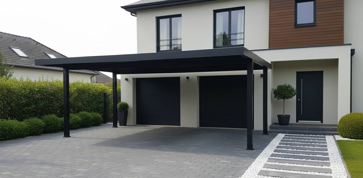 Green Outside - Carport aluminium 5,15mx 6m GREEN OUTSIDE coloris noir 2 places avec eclairage LED - Image 4
