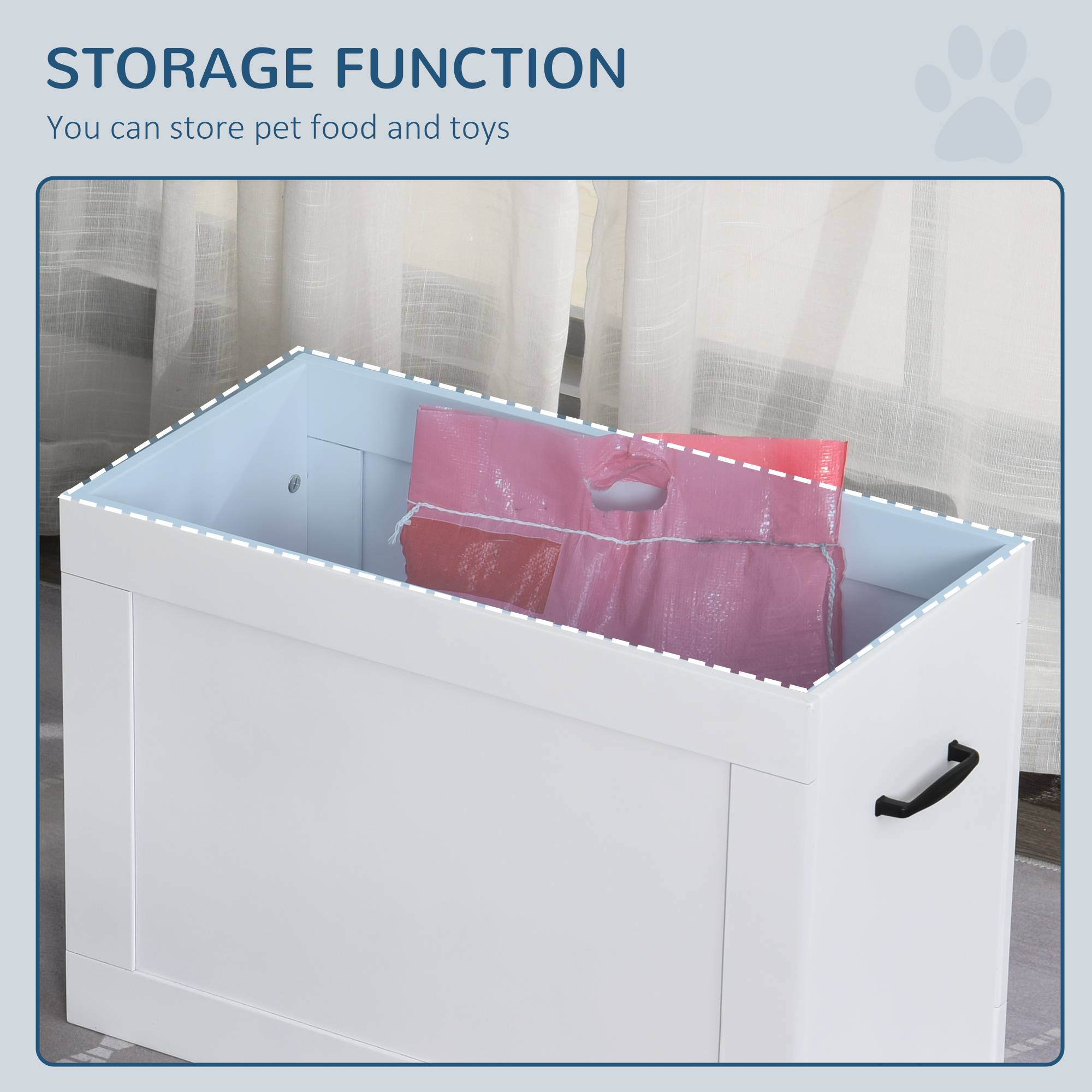 Nourrisseur pour chien surélevé avec rangement, 2 bols en inox 2000ml, MDF, blanc 60 x 30 x 41 cm - PANGIVO - Image 7