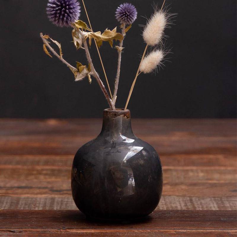 Vase Soliflore céramique gris foncé 9x10cm - Image 1