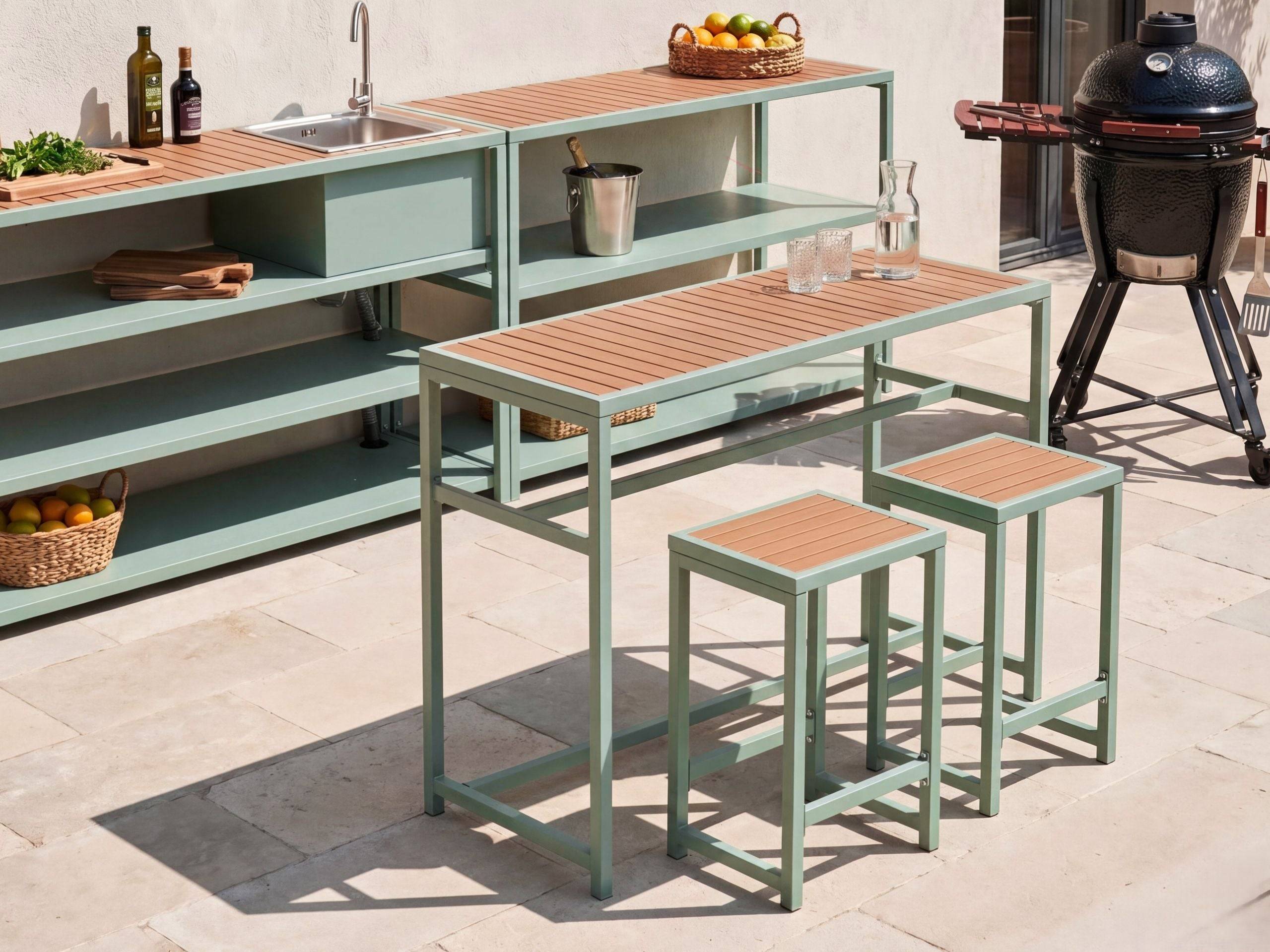 Beliani - Table de repas, 2 Personnes Acier Vert clair AVETRANA - 50x150x90- Beliani - Image 1