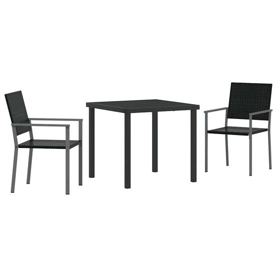 Salon de jardin 2 personnes résine tressée avec table en verre pour balcon et terrasse Noir – ComfortXL Outdoor Living - Image 2