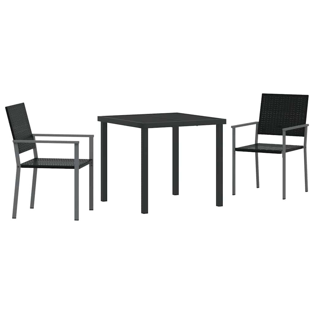 Salon de jardin 2 personnes résine tressée avec table en verre pour balcon et terrasse Noir – ComfortXL Outdoor Living - Image 2
