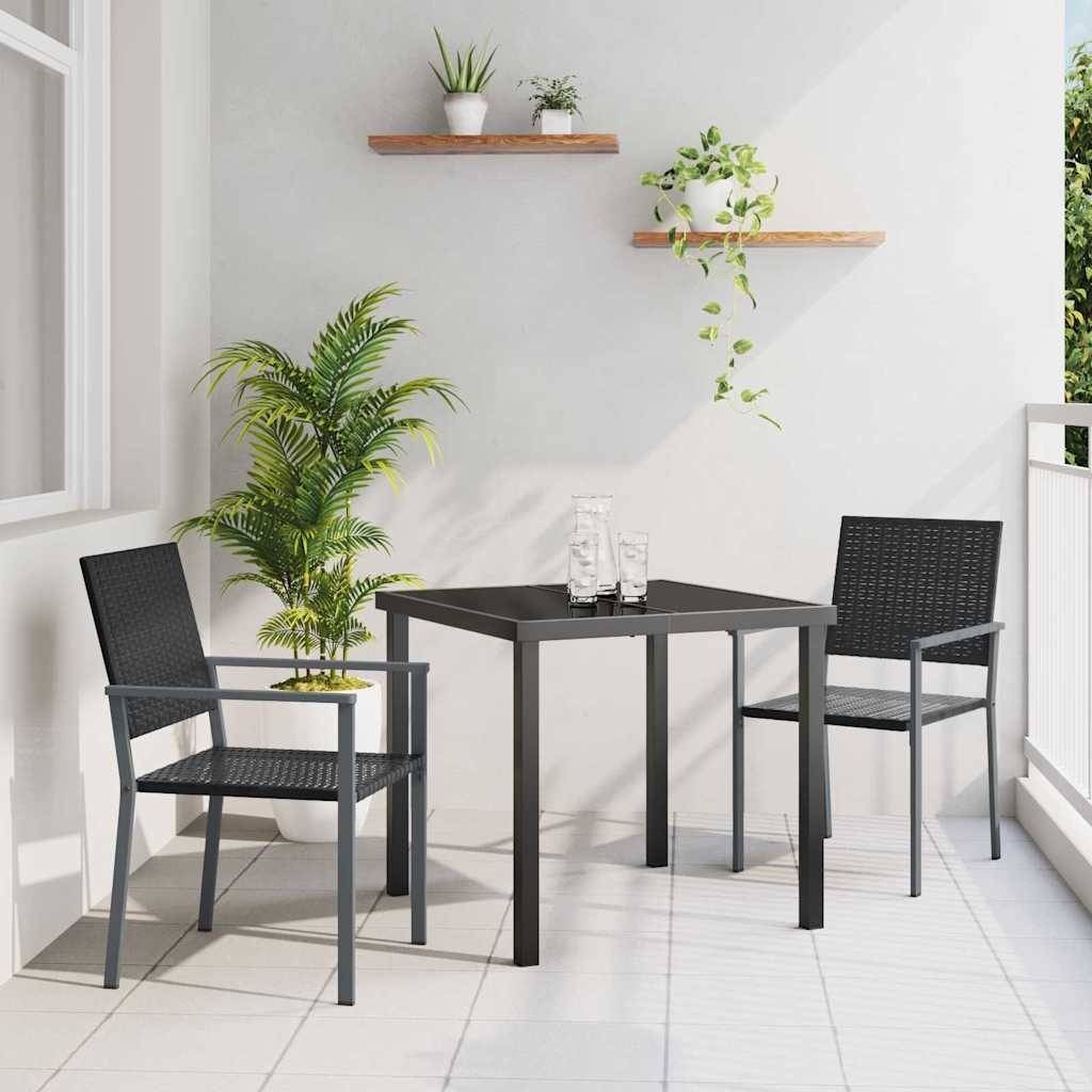 Salon de jardin 2 personnes résine tressée avec table en verre pour balcon et terrasse Noir – ComfortXL Outdoor Living