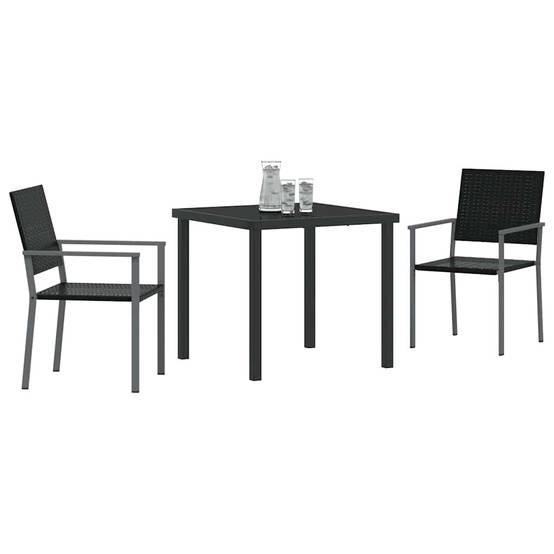 Salon de jardin 2 personnes résine tressée avec table en verre pour balcon et terrasse Noir – ComfortXL Outdoor Living - Image 3