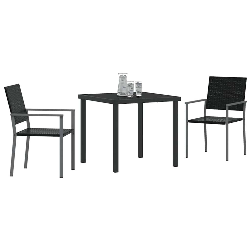 Salon de jardin 2 personnes résine tressée avec table en verre pour balcon et terrasse Noir – ComfortXL Outdoor Living - Image 3