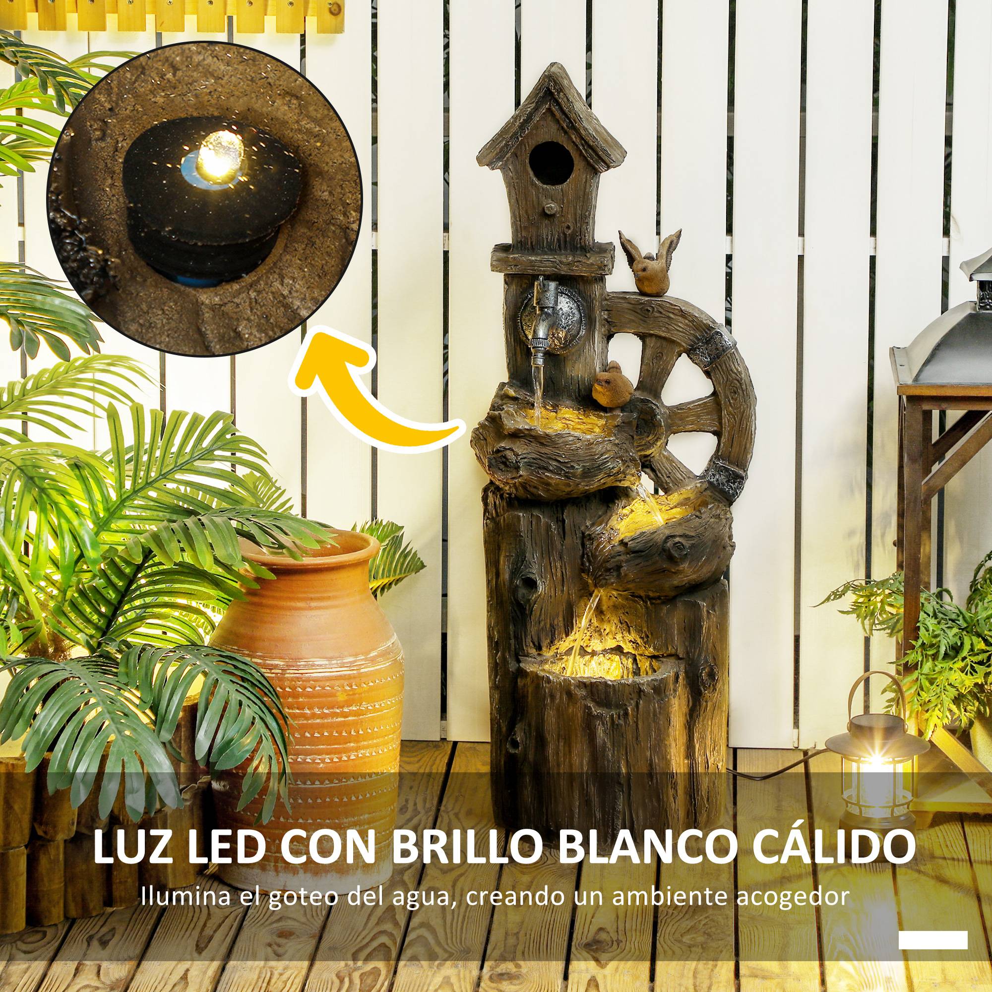 Fontaine de jardin cascade résine extérieur décoration LED débit réglable 92cm - ComfortXL Outdoor Living - Image 7
