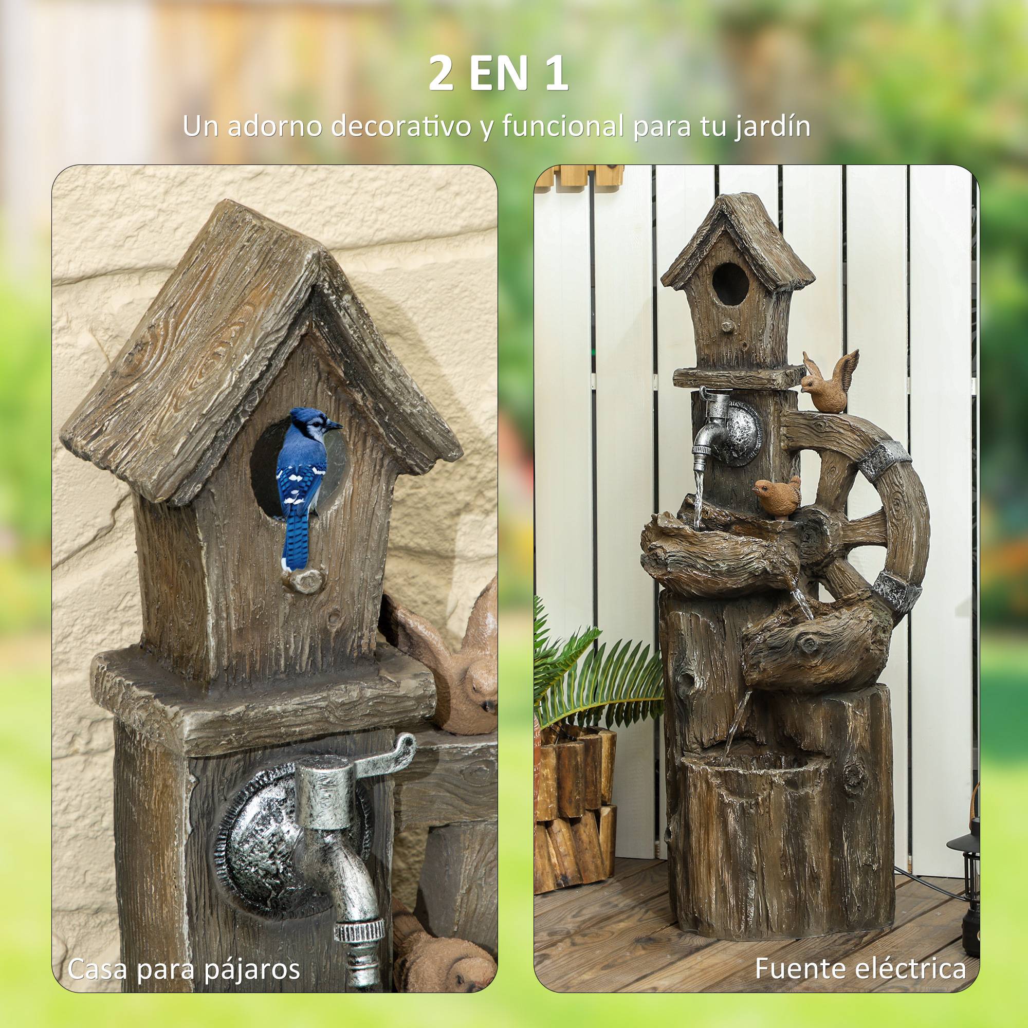 Fontaine de jardin cascade résine extérieur décoration LED débit réglable 92cm - ComfortXL Outdoor Living - Image 6
