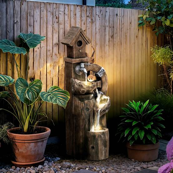 Fontaine de jardin cascade résine extérieur décoration LED débit réglable 92cm - ComfortXL Outdoor Living - Image 4