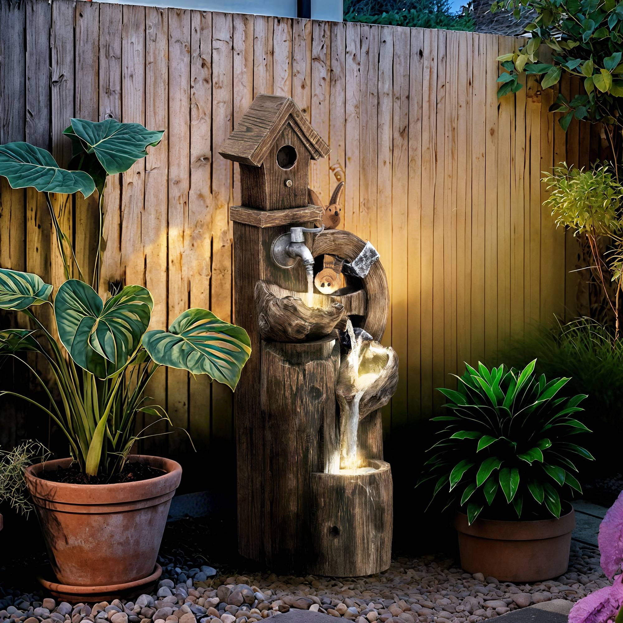 Fontaine de jardin cascade résine extérieur décoration LED débit réglable 92cm - ComfortXL Outdoor Living - Image 4