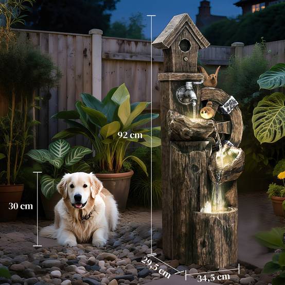 Fontaine de jardin cascade résine extérieur décoration LED débit réglable 92cm - ComfortXL Outdoor Living - Image 5