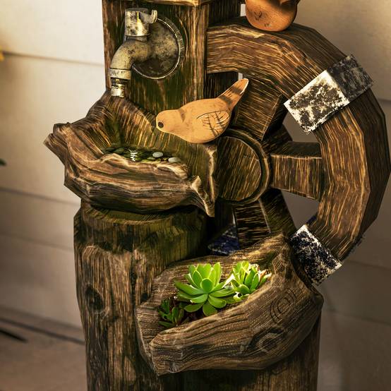 Fontaine de jardin cascade résine extérieur décoration LED débit réglable 92cm - ComfortXL Outdoor Living - Image 10