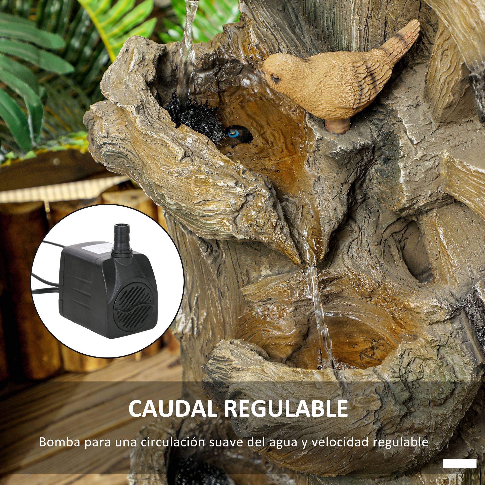 Fontaine de jardin cascade résine extérieur décoration LED débit réglable 92cm - ComfortXL Outdoor Living - Image 8