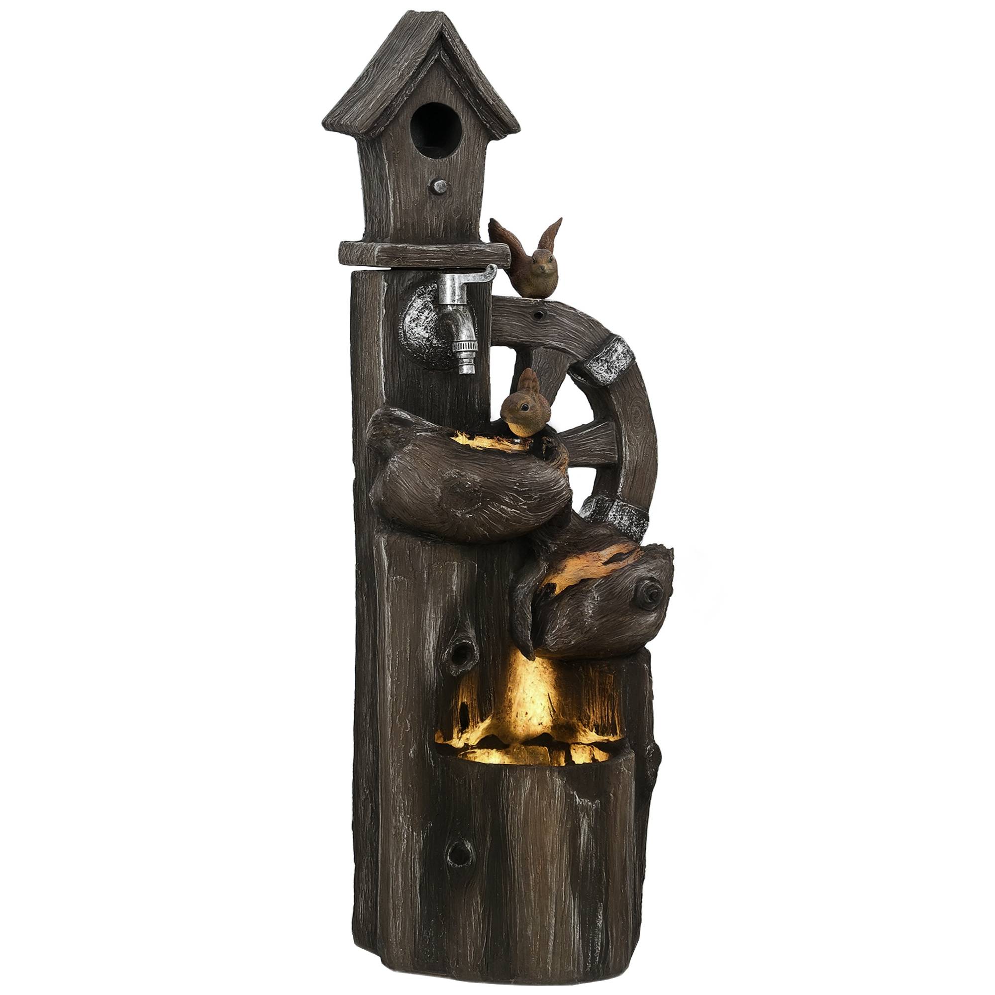 Fontaine de jardin cascade résine extérieur décoration LED débit réglable 92cm - ComfortXL Outdoor Living - Image 1