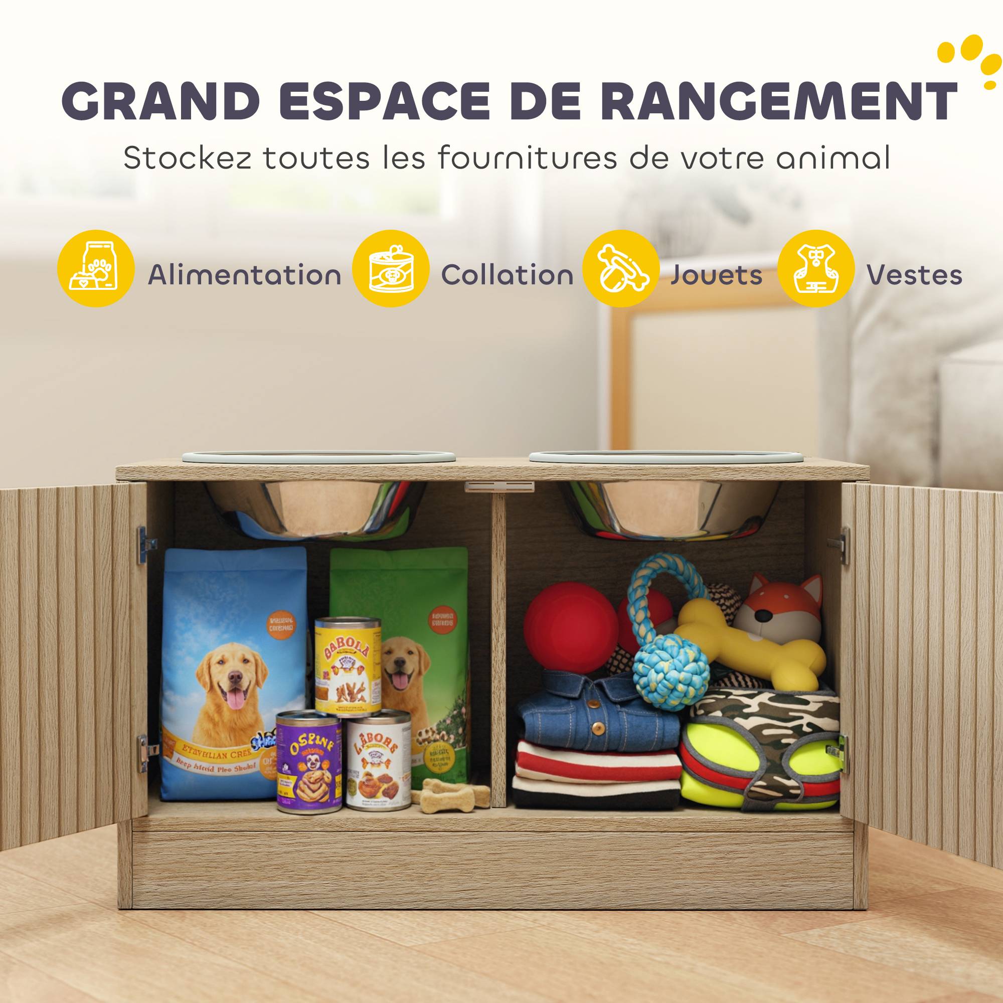 Porte-gamelles surélevé panneau de particules chêne 60 x 30 x 35.5 cm - PANGIVO - Image 7