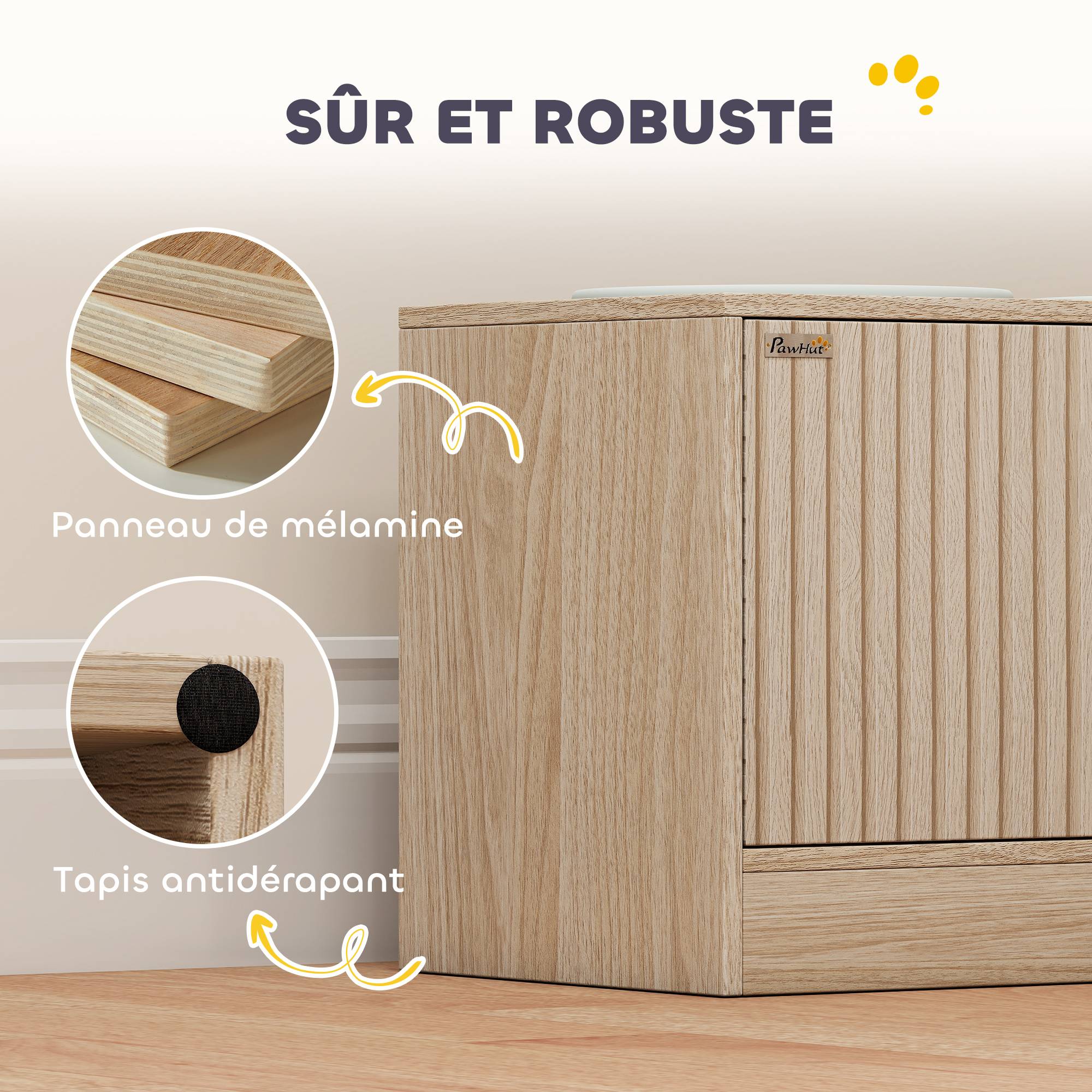 Porte-gamelles surélevé panneau de particules chêne 60 x 30 x 35.5 cm - PANGIVO - Image 10