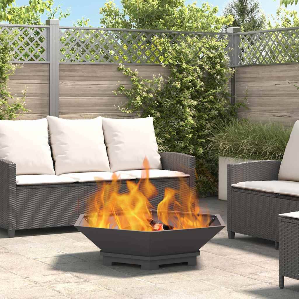 Grand Brasero Carré XXL Acier Foyer de Jardin Design Moderne 100x100x28 cm Noir - ComfortXL Outdoor Living
