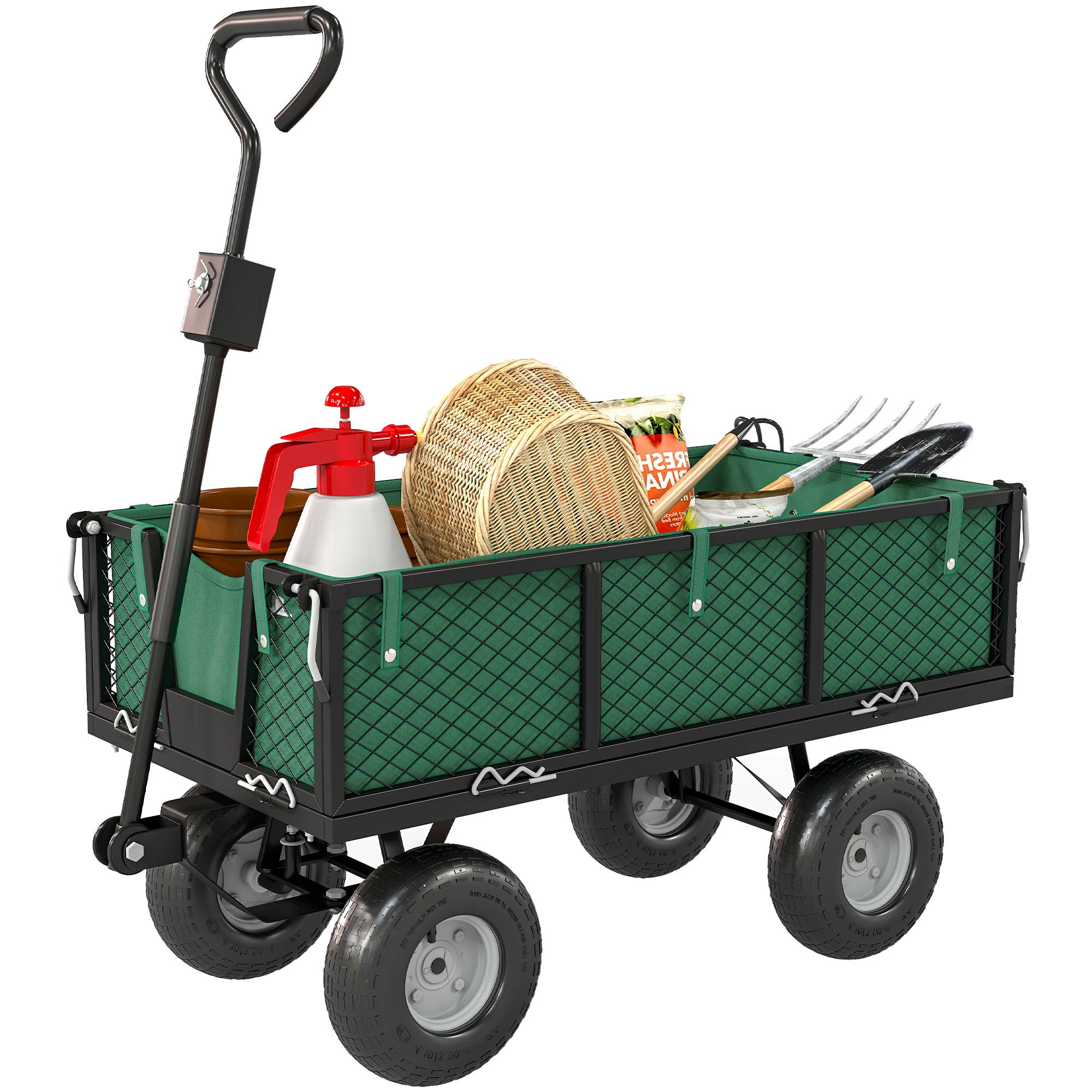 Chariot de jardin acier transport extérieur charge 300kg roues caoutchouc 105cm vert - ComfortXL Outdoor Living - Image 2