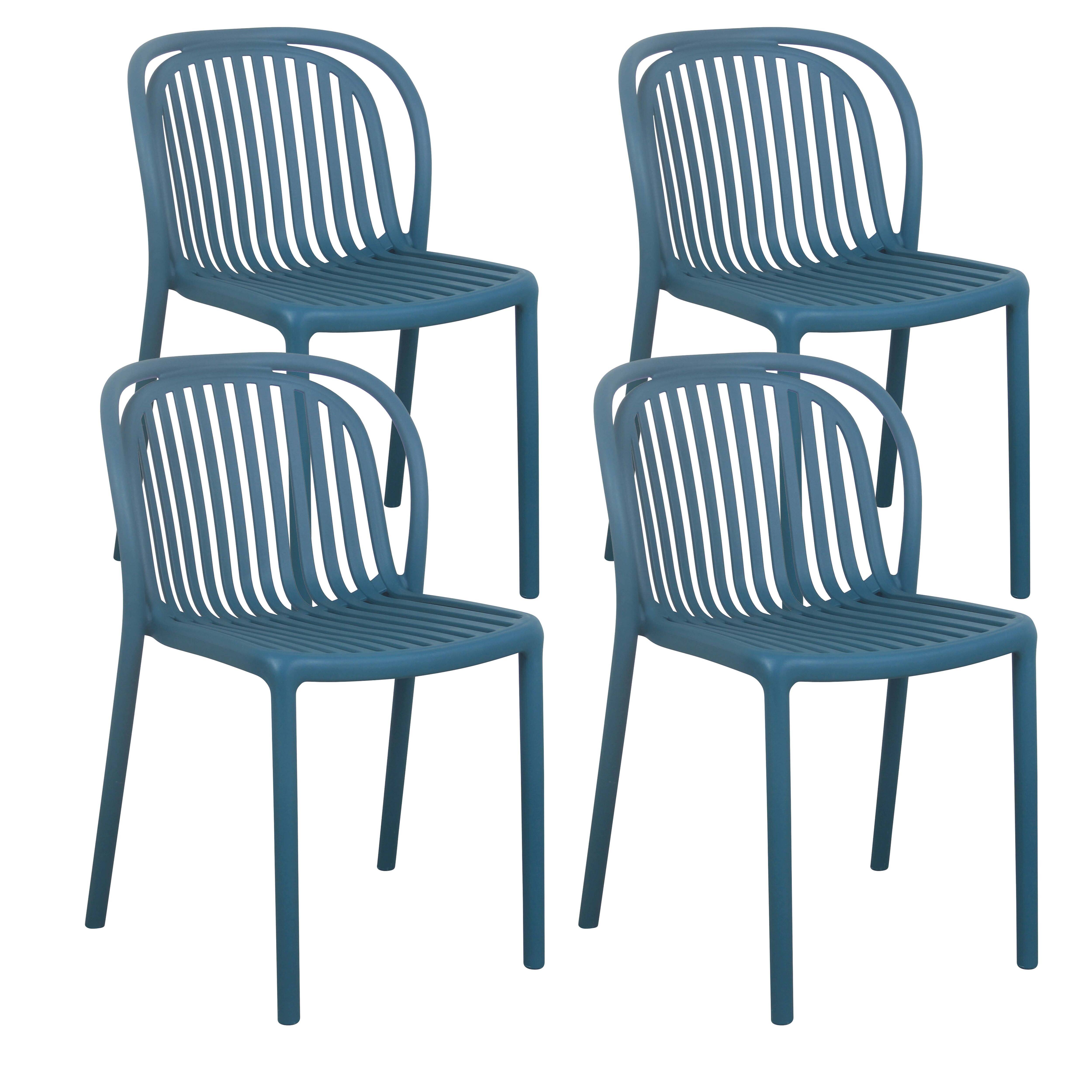 Oviala - Lot de 4 chaises de terrasse en plastique bleu canard Copenhague - Oviala - Imagen 1