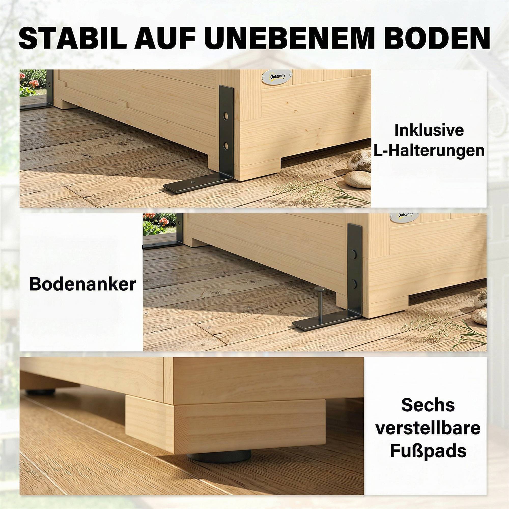 ComfortXL - Abri de jardin en bois de sapin 147 x 68 x 198 cm naturel avec 6 étagères double porte et toit bitumé - Image 8