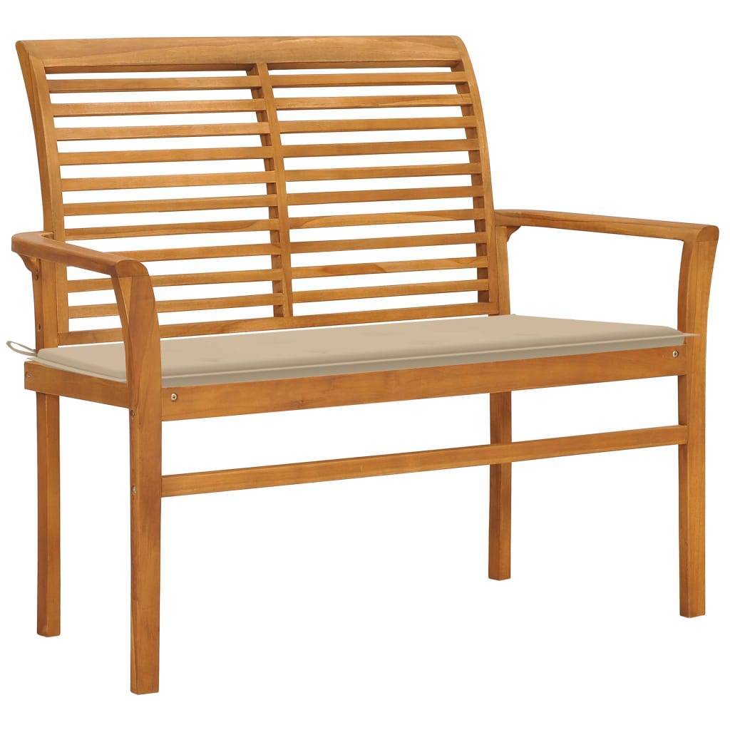 Helloshop26 - Banc de jardin meuble de patio d'extérieur terrasse avec coussin beige 112 x 55 x 94 cm bois de teck massif - Imagen 1