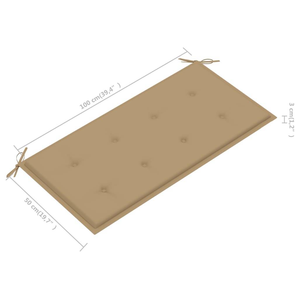 Helloshop26 - Banc de jardin meuble de patio d'extérieur terrasse avec coussin beige 112 x 55 x 94 cm bois de teck massif - Imagen 8