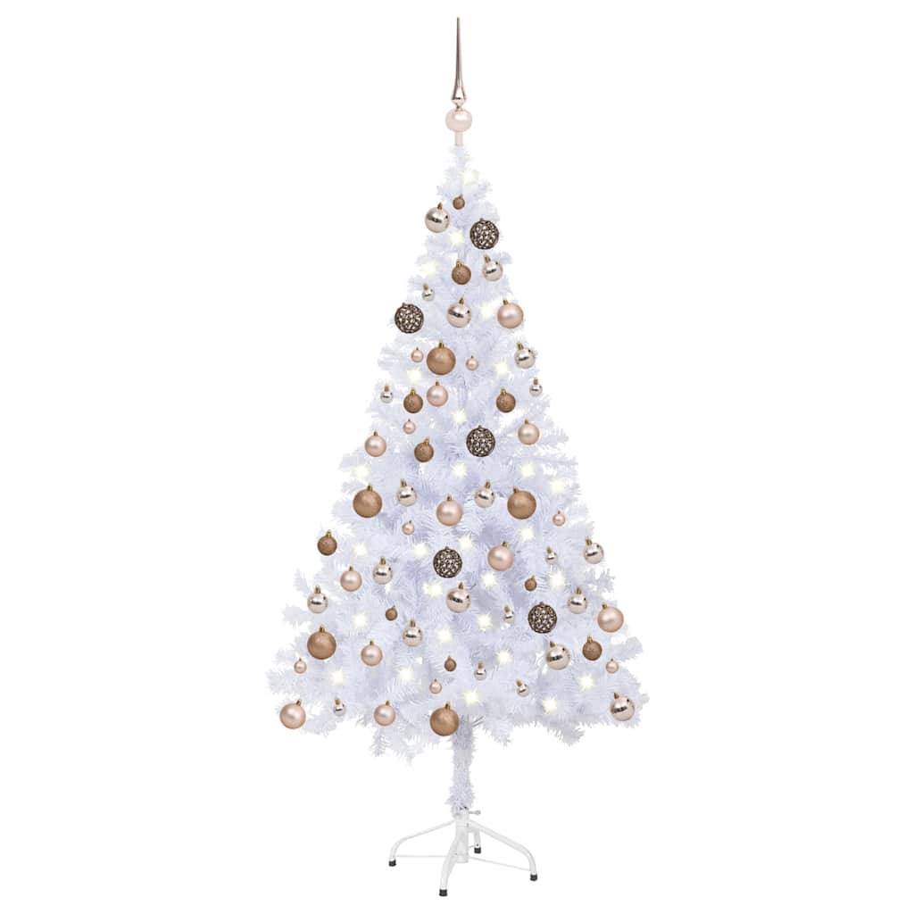 ComfortXL - Sapin de Noël artificiel blanc 150 cm pré-éclairé avec décorations – ComfortXL Outdoor Living - Image 1