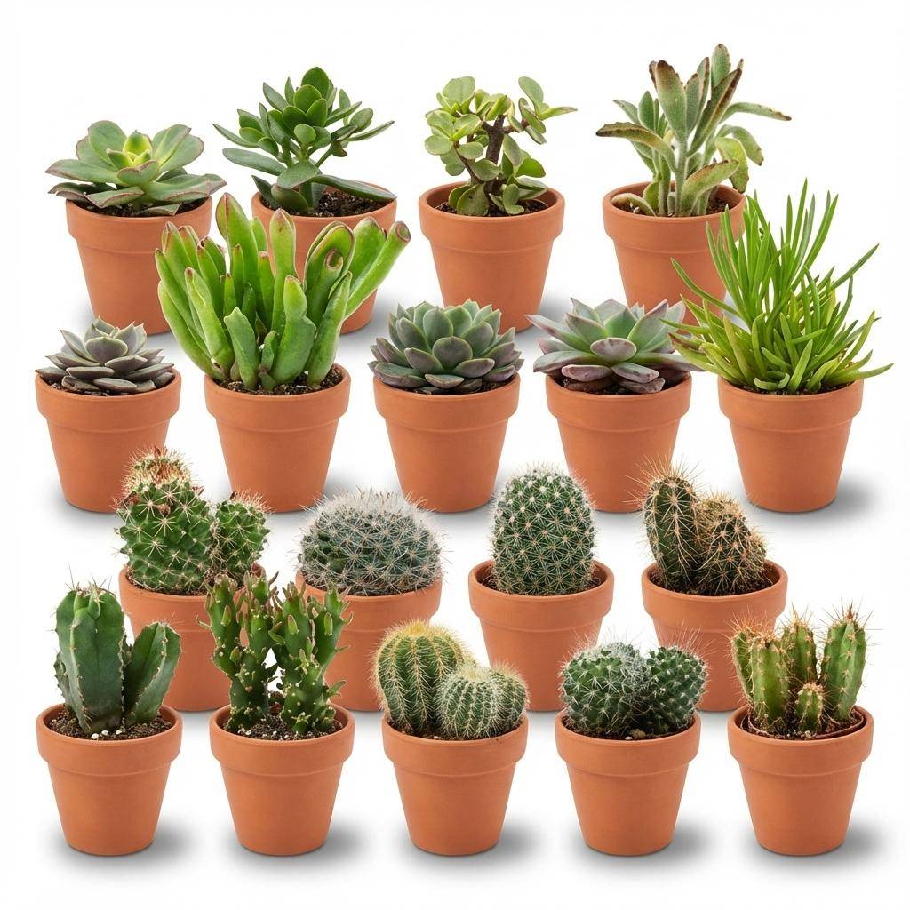 Mini Mélange de Cactus & Succulentes - Pot de 8cm - Hauteur: 5-10 cm - pots en terre cuite - 18 plantes - Plantes d'intérieur - Image 1