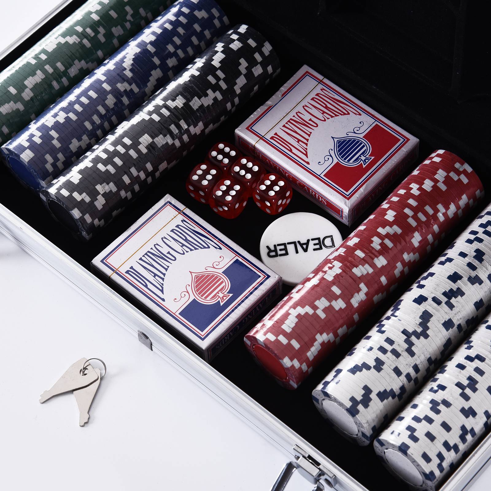 Mallette de Poker Coffret de Poker Complet avec 300 jetons 2 Jeux de Cartes + 2 clés Aluminium - Image 8