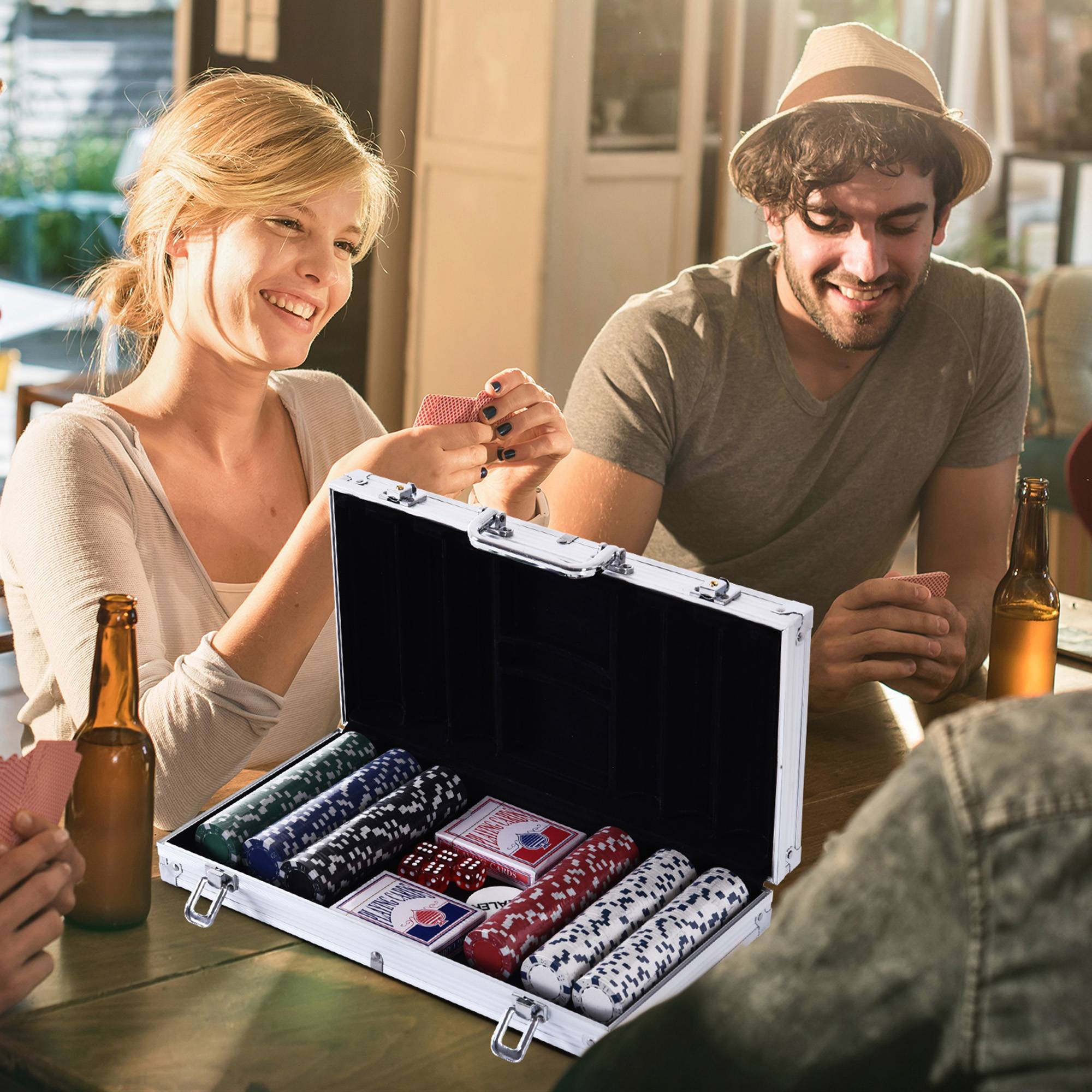 Mallette de Poker Coffret de Poker Complet avec 300 jetons 2 Jeux de Cartes + 2 clés Aluminium - Image 3