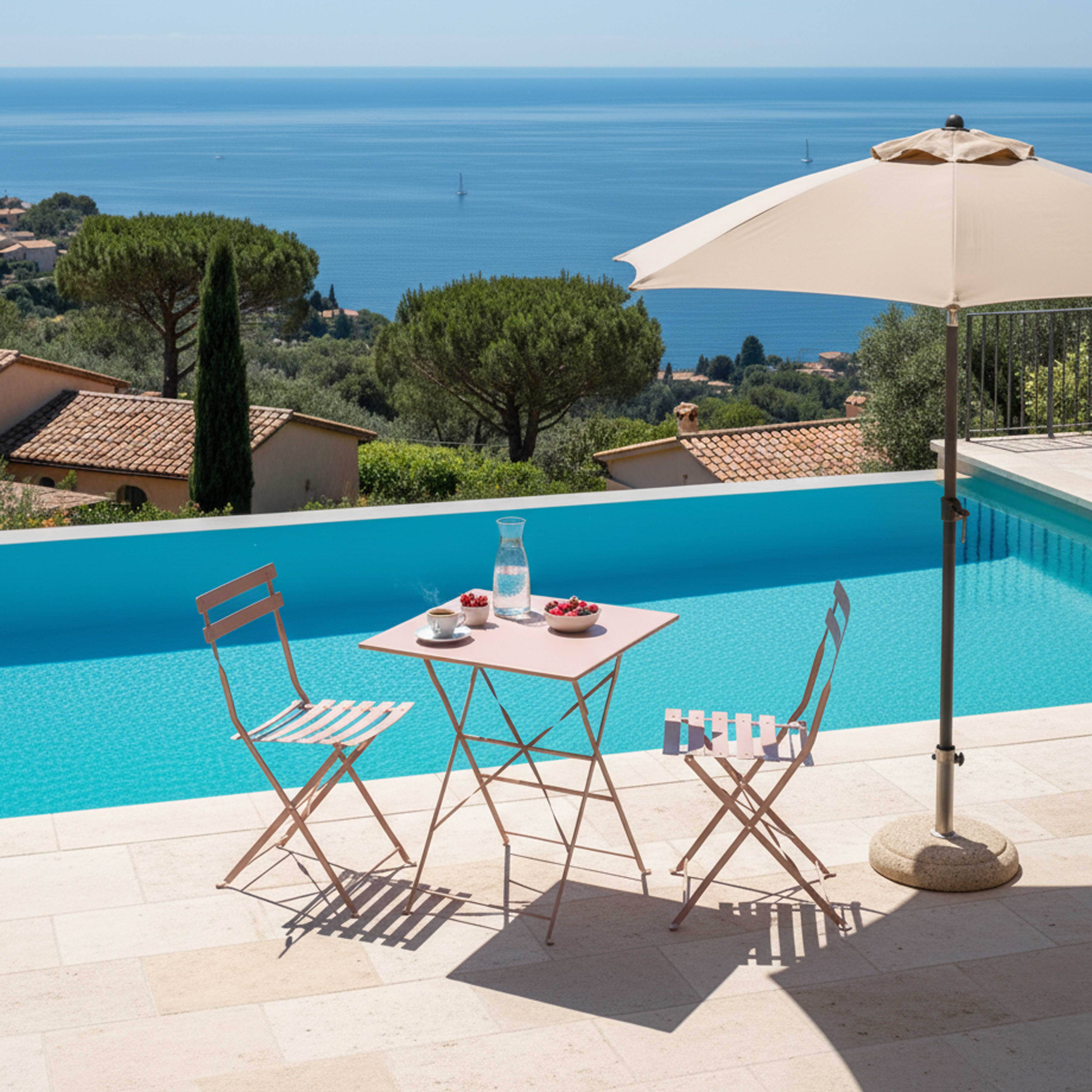 Oviala - Table de jardin pliante bistrot en acier 60 cm rose poudré Rome - Oviala - Image 5