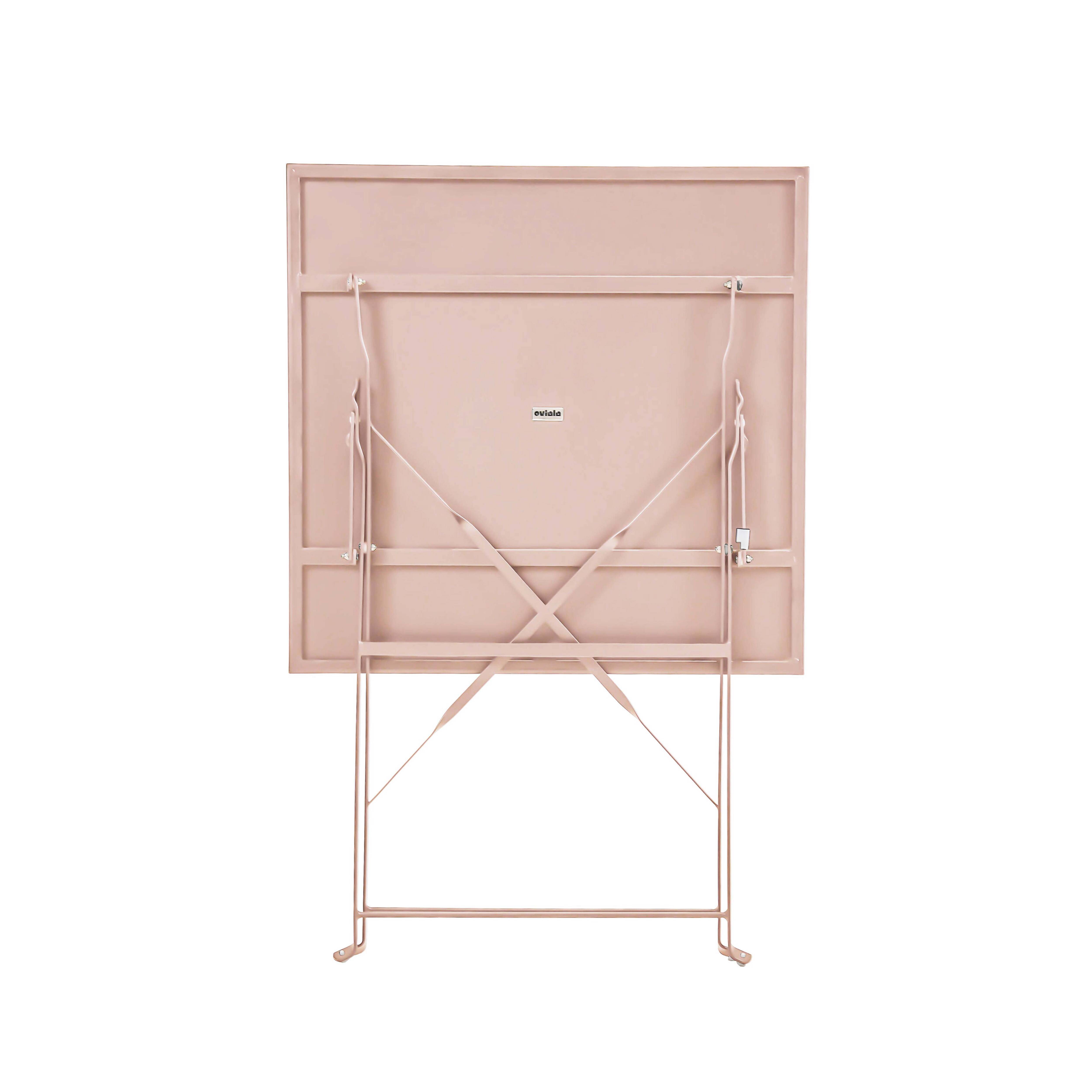 Oviala - Table de jardin pliante bistrot en acier 60 cm rose poudré Rome - Oviala - Image 2