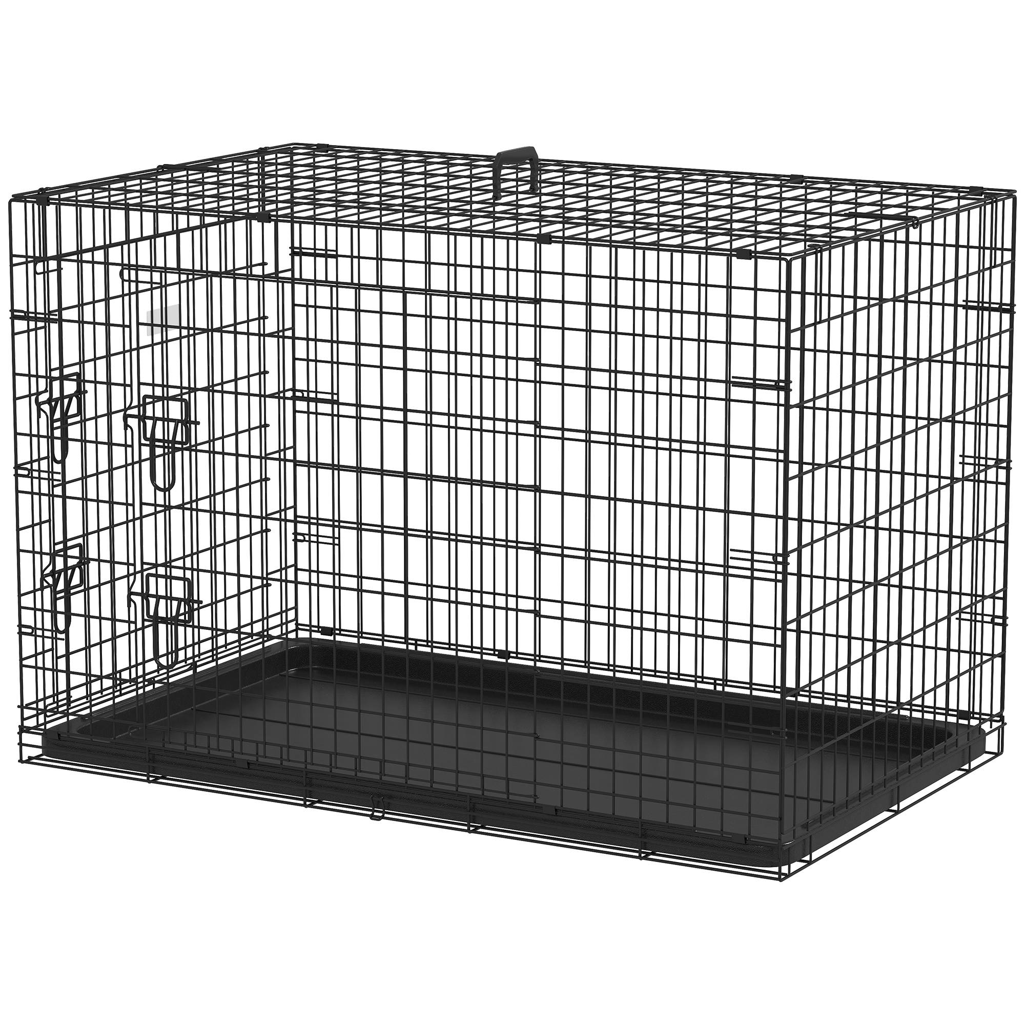 Cage pliable pour chiens de taille moyenne, avec 2 portes, plateau amovible, poignée et structure métallique, en acier, 106 x 68 x 76 cm, noire. - Image 2
