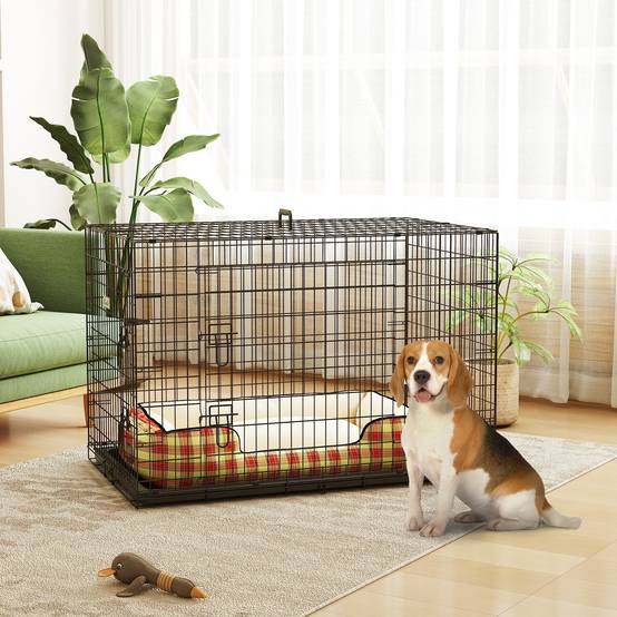 Cage pliable pour chiens de taille moyenne, avec 2 portes, plateau amovible, poignée et structure métallique, en acier, 106 x 68 x 76 cm, noire. - Image 3