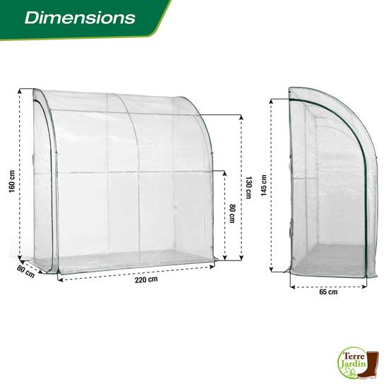 Serre adossée en acier et polyéthylène 1.6m² - 200 x 80 x 160 - Transparent - TERRE JARDIN - Image 6