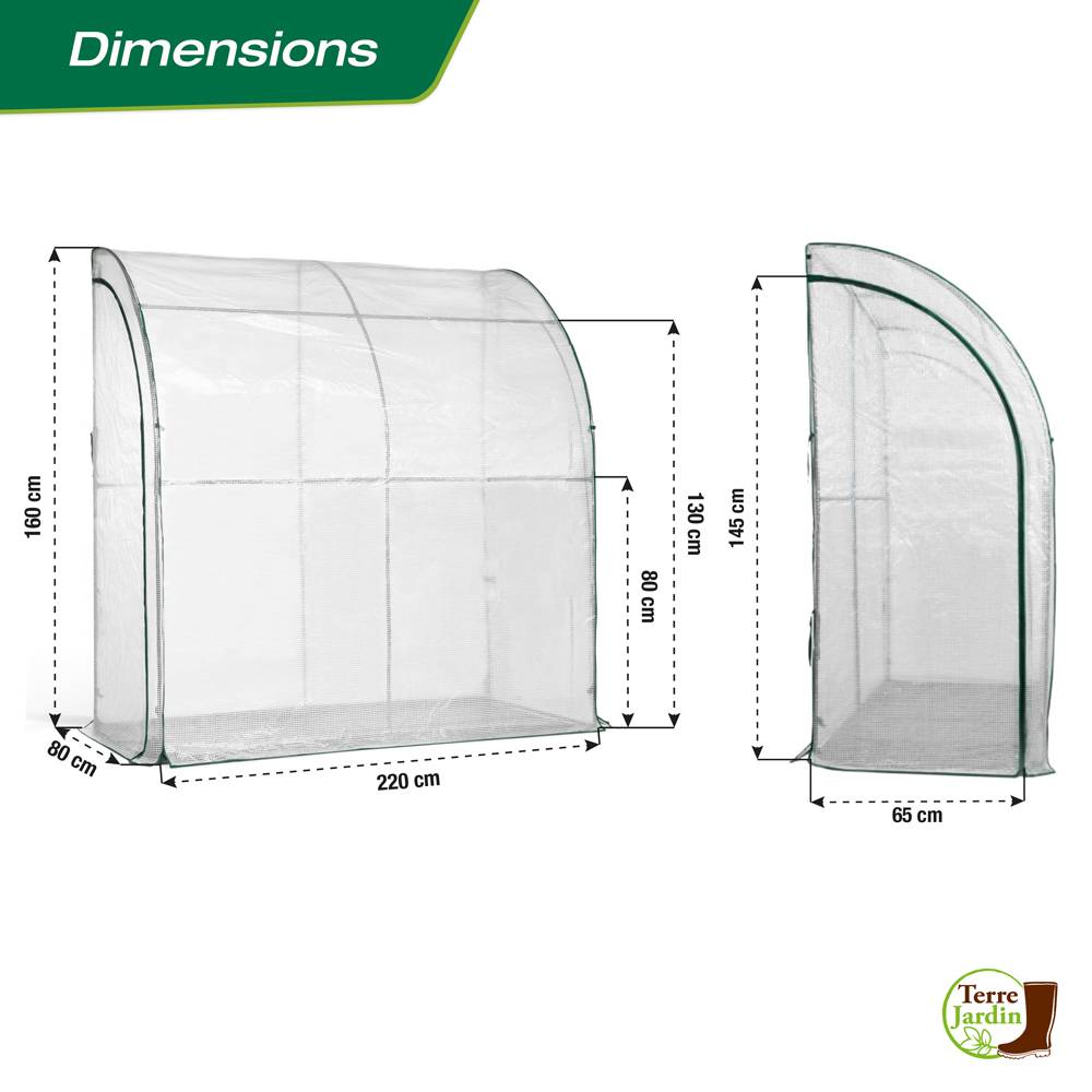 Serre adossée en acier et polyéthylène 1.6m² - 200 x 80 x 160 - Transparent - TERRE JARDIN - Image 6