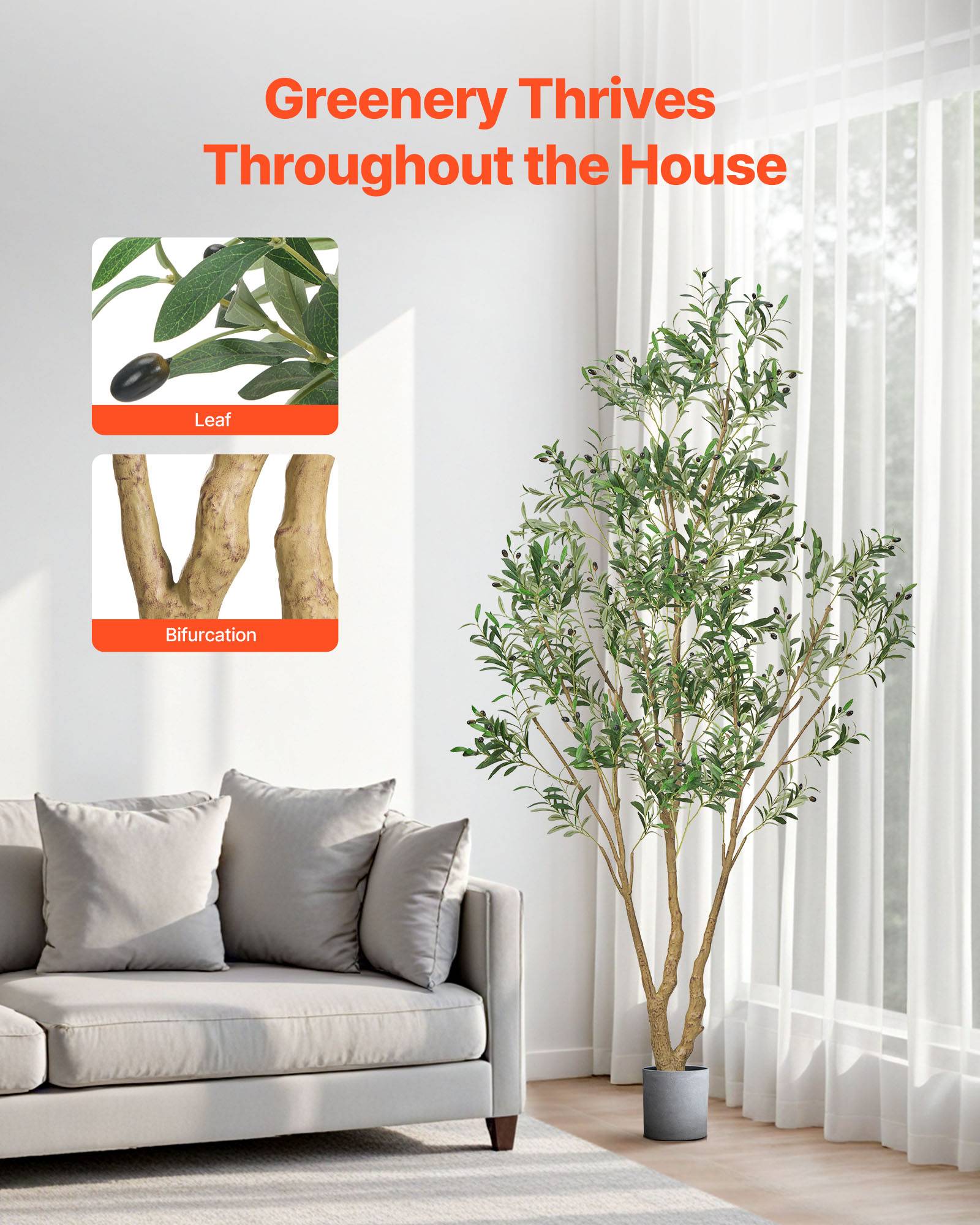 VEVOR Arbre Artificiel Plante Artificielle Faux Olivier 2,4 m Déco d'Intérieur - Image 3
