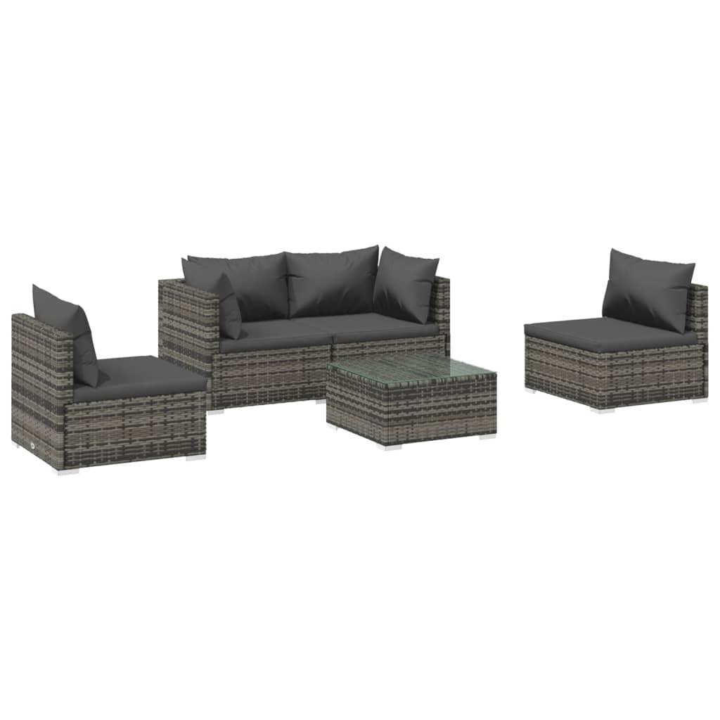 Helloshop26 - Salon de jardin meuble d'extérieur ensemble de mobilier 5 pièces avec coussins résine tressée gris - Imagen 1