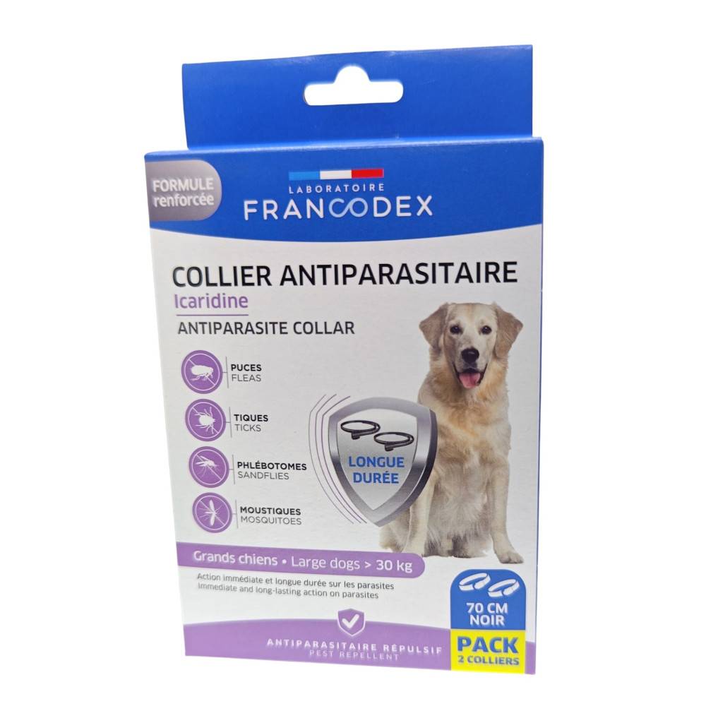Francodex - Colliers Antiparasitaire Icaridine X2 noir 70 cm pour Chien de plus de 30 kg - Image 1