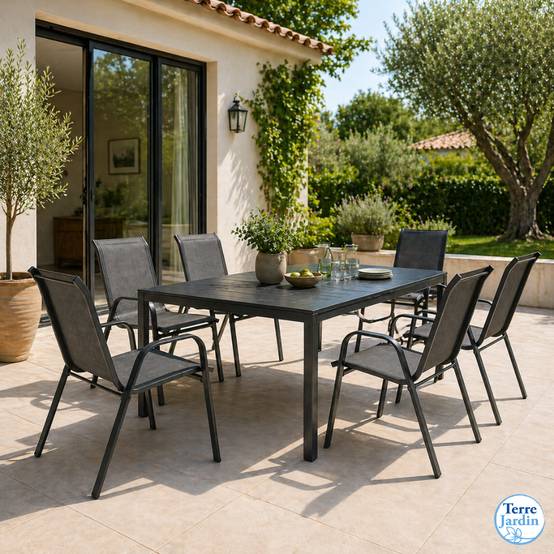 Lot de 4 Chaises de jardin textilène - Tissu haute densité - Gris anthracite - TERRE JARDIN - Image 8